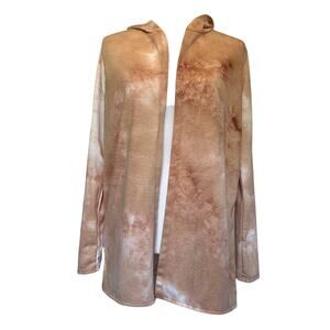 SJS Womens Wrap Cardigan Hooded Top SIze Medium Peach Open Front Tie Dye Boho